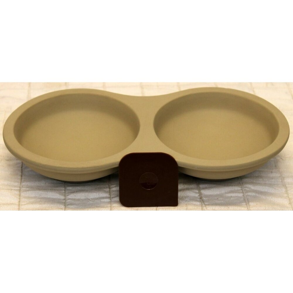 Pampered Chef Double Bowl Microwave Egg Cooker #2173 Unglazed Stoneware Scraper